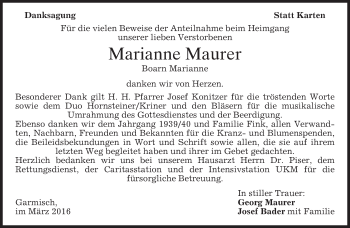 Traueranzeige von Marianne Maurer von merkurtz