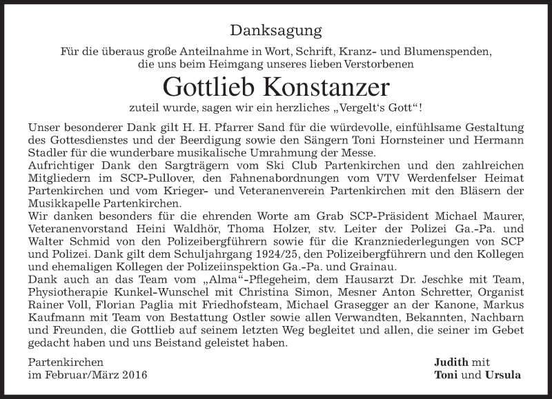  Traueranzeige für Gottlieb Konstanzer vom 05.03.2016 aus merkurtz