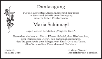 Traueranzeige von Maria Schinnagl von merkurtz