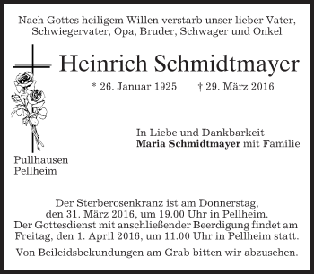 Traueranzeige von Heinrich Schmidtmayer von merkurtz