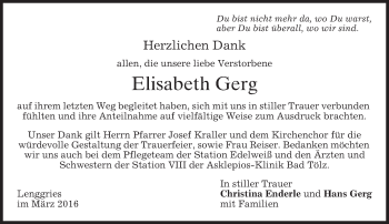 Traueranzeige von Elisabeth Gerg von merkurtz