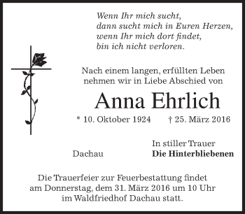Traueranzeige von Anna Ehrlich von merkurtz