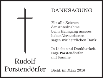 Traueranzeige von Rudolf Porstendörfer von merkurtz