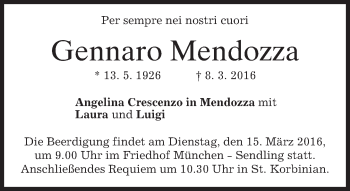 Traueranzeige von Gennaro Mendozza von merkurtz