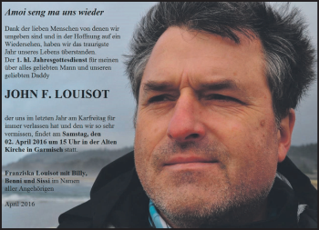 Traueranzeige von John F. Louisot von merkurtz