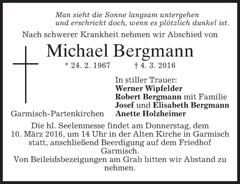  Traueranzeige für Michael Bergmann vom 09.03.2016 aus merkurtz