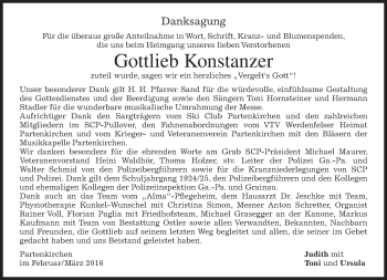 Traueranzeige von Gottlieb Konstanzer von merkurtz