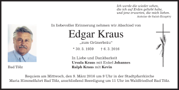 Traueranzeige von Edgar Kraus von merkurtz