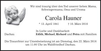 Traueranzeige von Carola Hauner von merkurtz