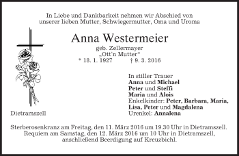 Traueranzeige von Anna Westermeier von merkurtz