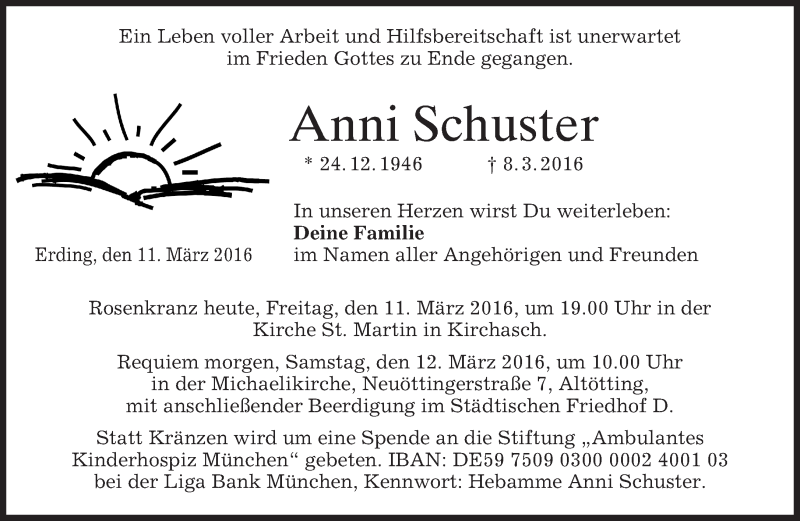  Traueranzeige für Anni Schuster vom 11.03.2016 aus merkurtz