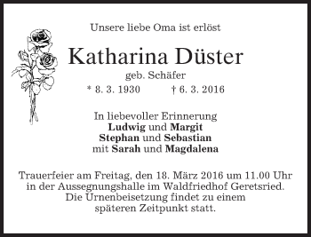 Traueranzeige von Katharina Düster von merkurtz