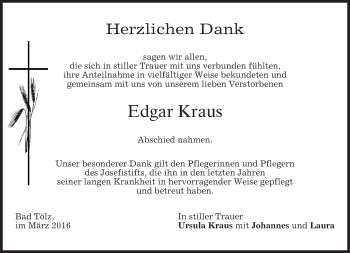 Traueranzeige von Edgar Kraus von merkurtz