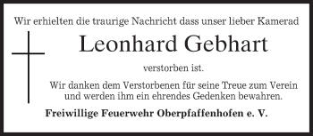 Traueranzeige von Leonhard Gebhart von merkurtz