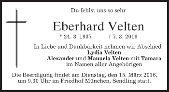 Traueranzeige von Eberhard Velten von merkurtz
