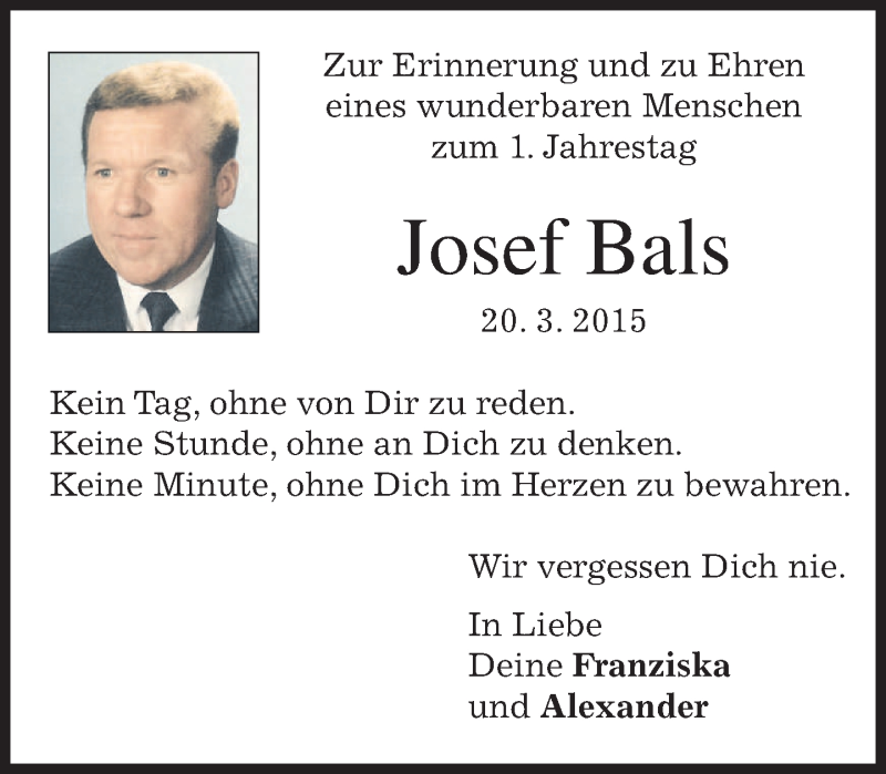  Traueranzeige für Josef Bals vom 19.03.2016 aus merkurtz