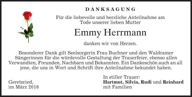 Traueranzeige für Emmy Herrmann vom 10.03.2016 aus merkurtz