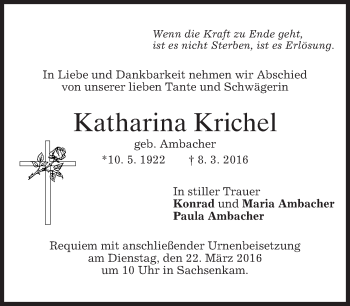 Traueranzeige von Katharina Krichel von merkurtz