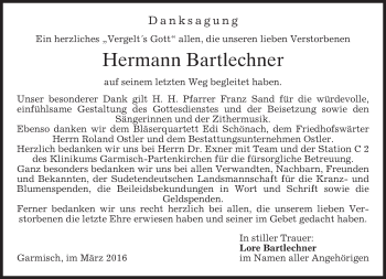 Traueranzeige von Hermann Bartlechner von merkurtz