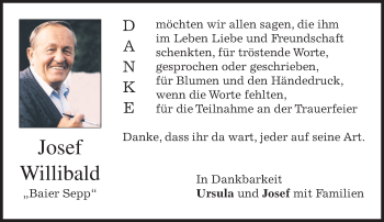Traueranzeige von Josef Willibald von merkurtz
