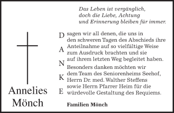 Traueranzeige von Annelies Mönch von merkurtz