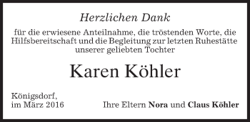 Traueranzeige von Karen Köhler von merkurtz