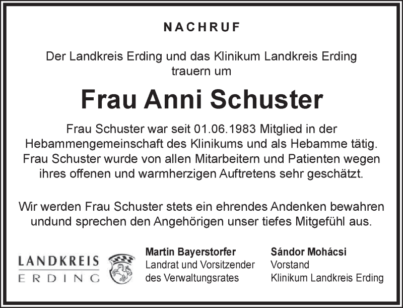  Traueranzeige für Anni Schuster vom 15.03.2016 aus merkurtz