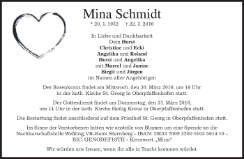 Traueranzeige von Mina Schmidt von merkurtz