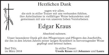 Traueranzeige von Edgar Kraus von merkurtz