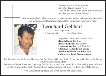 Traueranzeige von Leonhard Gebhart von merkurtz
