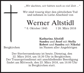 Traueranzeige von Werner Altstidl von merkurtz