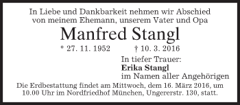 Traueranzeige von Manfred Stangl von merkurtz