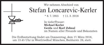 Traueranzeige von Stefan Loncarevic-Kerler von merkurtz