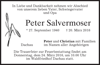 Traueranzeige von Peter Salvermoser von merkurtz