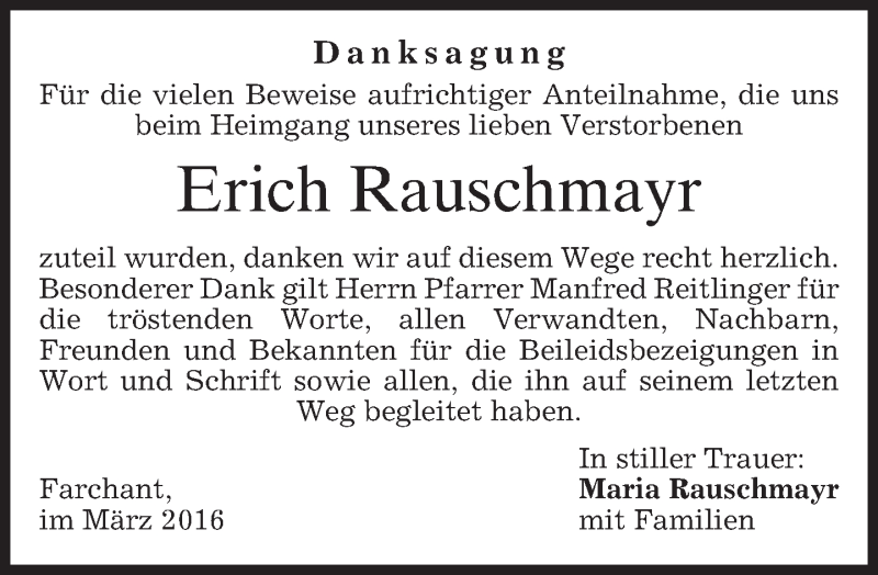  Traueranzeige für Erich Rauschmayr vom 05.03.2016 aus merkurtz