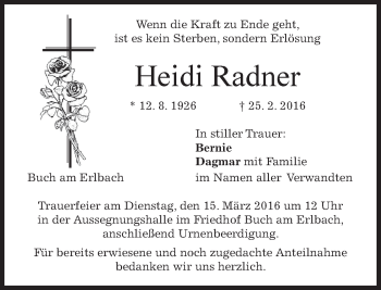Traueranzeige von Heidi Radner von merkurtz