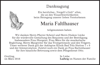 Traueranzeige von Maria Faltlhauser von merkurtz