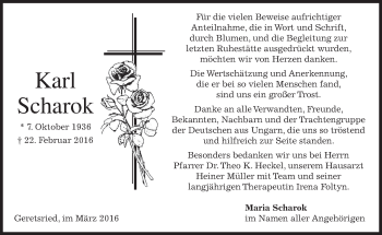 Traueranzeige von Karl Scharok von merkurtz