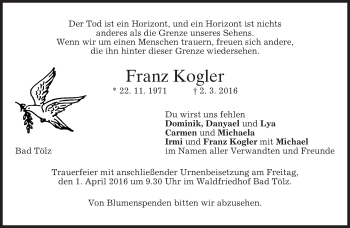 Traueranzeige von Franz Kogler von merkurtz