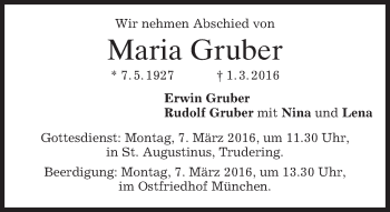 Traueranzeige von Maria Gruber von merkurtz