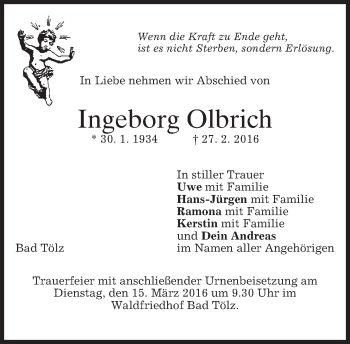 Traueranzeige von Ingeborg Olbrich von merkurtz