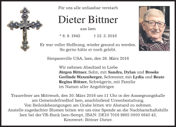 Traueranzeige von Dieter Bittner von merkurtz
