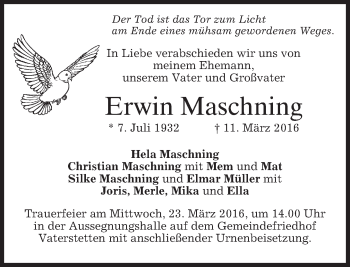 Traueranzeige von Erwin Maschning