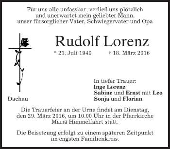 Traueranzeige von Rudolf Lorenz von merkurtz