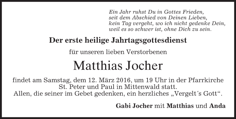  Traueranzeige für Matthias Jocher vom 05.03.2016 aus merkurtz