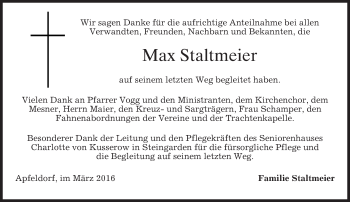 Traueranzeige von Max Staltmeier von merkurtz