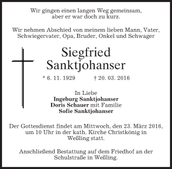 Traueranzeige von Siegfried Sanktjohanser von merkurtz