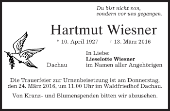 Traueranzeige von Hartmut Wiesner von merkurtz