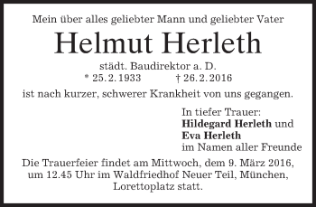 Traueranzeige von Helmut Herleth von merkurtz