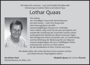 Traueranzeige von Lothar Quaas von merkurtz